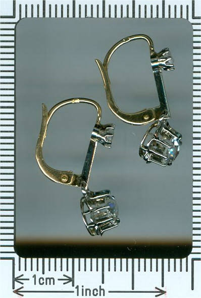 Dangling estate earrings with rose cut diamonds in 18K two-tone gold